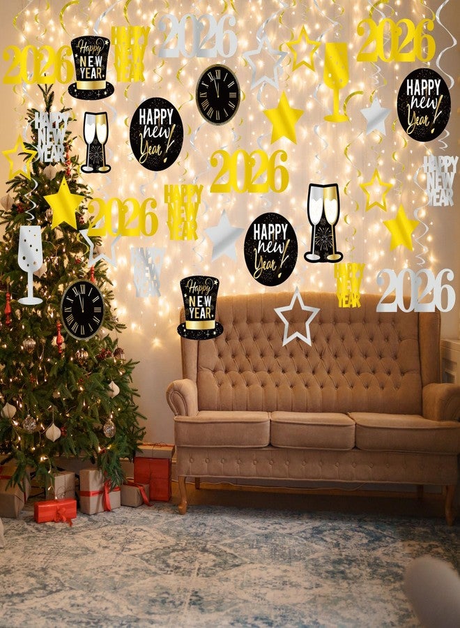 GOER 2026 New Year Festival Party Supplies 31 Pcs Hanging Swirl and Celebration Card,Gold and Black Party Supplies for 2026 New Year Eve Decorations - Image 4